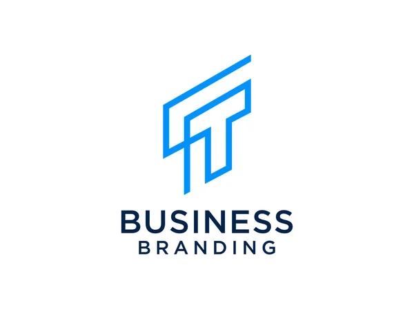 首字母T标志 白色背景下孤立的蓝色线性样式 适用于商业 技术和品牌标识 平面矢量标志设计模板元件 — 图库矢量图片