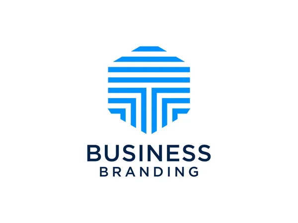 首字母T标志 白色背景下孤立的蓝色线性样式 适用于商业 技术和品牌标识 平面矢量标志设计模板元件 — 图库矢量图片