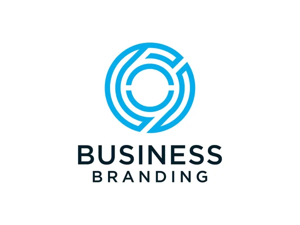Abstract Letra Inicial Logo Estilo Ondas Circulares Azuis Utilizável Para —  Vetores de Stock