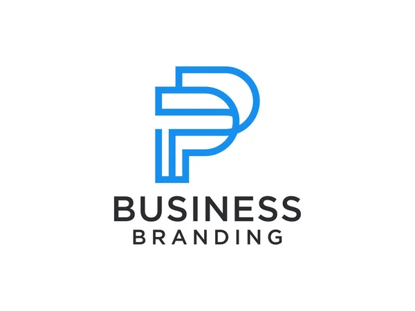 首字母P标志 蓝色几何形状 白底上有隔离线 适用于商务和品牌标识 平面矢量标志设计模板元件 — 图库矢量图片