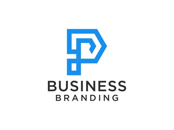 Letra Inicial Abstrato Logo Forma Geométrica Azul Com Linha Isolada —  Vetores de Stock