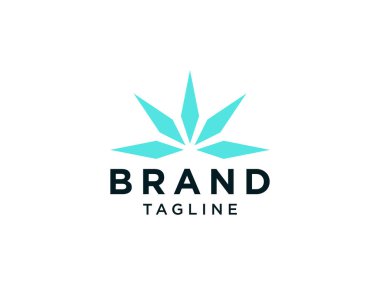 Tıbbi logo. Beyaz arka planda mavi marihuana esrarı izole edilmiş. Düz Vektör Logo Tasarım Şablonu Elemanı