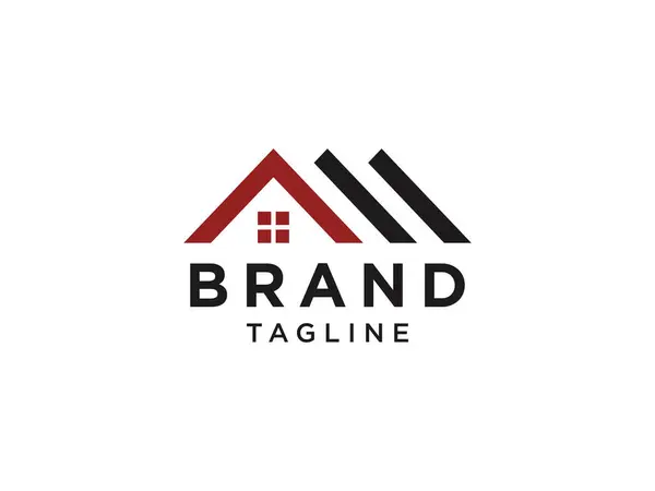 Logo Immobiliare Black Red House Simbolo Stile Lineare Geometrico Isolato — Vettoriale Stock