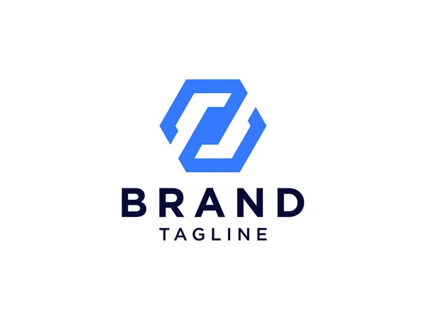 Résumé Lettre Initiale Logo Ligne Géométrique Carrée Lumière Bleue Isolée — Image vectorielle