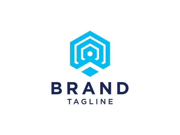 Baş Harf Logosu Mavi Geometrik Üçgen Yuvarlak Dağ Sembolü Beyaz — Stok Vektör