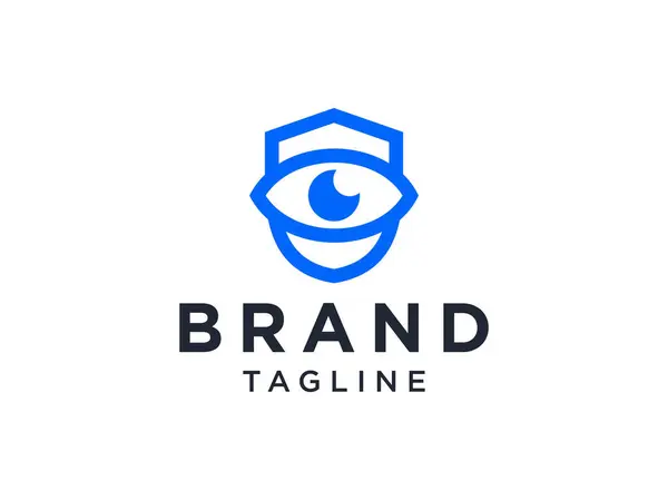 Абстрактний Logo Лінійний Стиль Blue Shield Icon Камерою Eye Lens — стоковий вектор