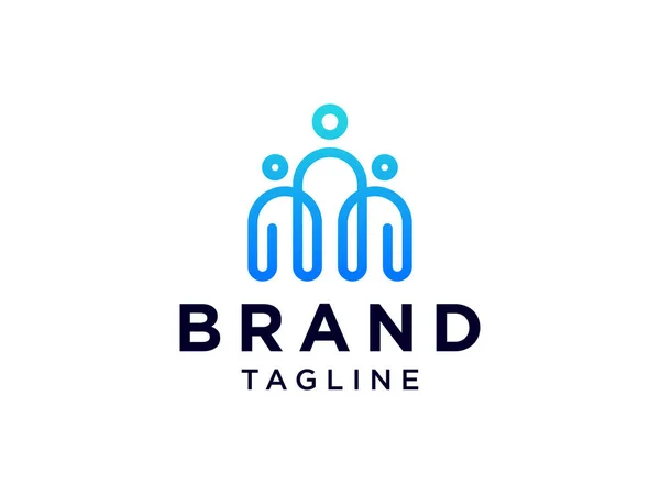 Blue Rounded Line Linked Human Icon People Logo Inglês Modelo —  Vetores de Stock