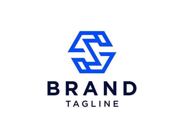Initial Letter Logo Blaue Geometrische Sechseckige Linie Isoliert Auf Weißem — Stockvektor