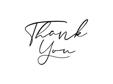 Teşekkür ederim Card. Beyaz Arkaplanda Siyah Metin Yazılı Harfler Kaligrafisi izole edildi. Tebrik kartı vektör illüstrasyonu. Düz Vektör Tasarım Şablonu Elemanı