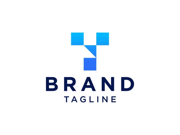 Lettre Initiale Logo Forme Arrondie Bleue Style Origami Avec Ligne — Image vectorielle