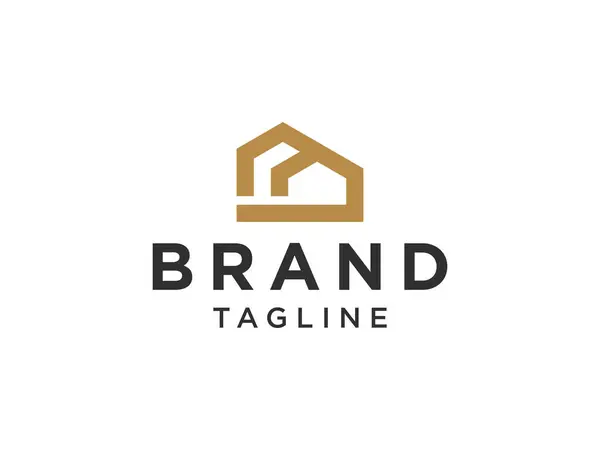 Logo Immobiliare Gold House Simbolo Stile Lineare Geometrico Isolato Sfondo — Vettoriale Stock