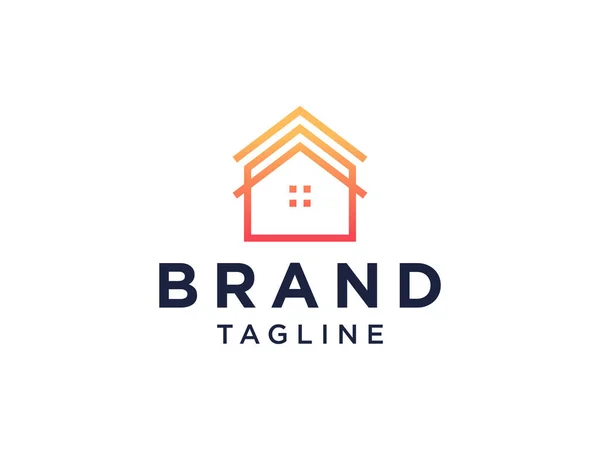 Logo Della Casa Orange House Simbolo Stile Lineare Geometrico Isolato — Vettoriale Stock