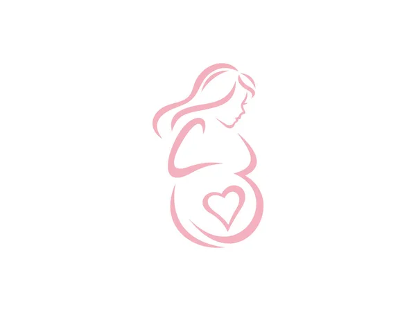 Belleza Resumen Diseño Del Logotipo Madre Embarazada Bebé Del Corazón — Vector de stock