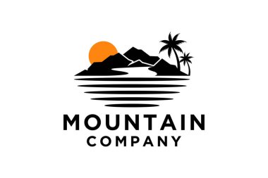 Dağ minimalist peyzaj tepeleri logo tasarımı.