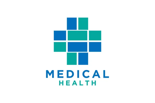 現代医療ロゴ 幾何学的線形丸みを帯びた十字標識健康アイコン — ストックベクタ