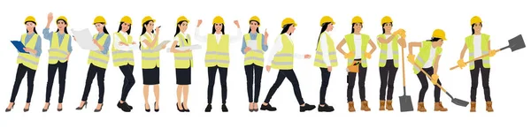 Χειροποίητο Σετ Γυναικών Εργατών Κράνη Και Γιλέκα Διάνυσμα Επίπεδη Εικόνα — Διανυσματικό Αρχείο