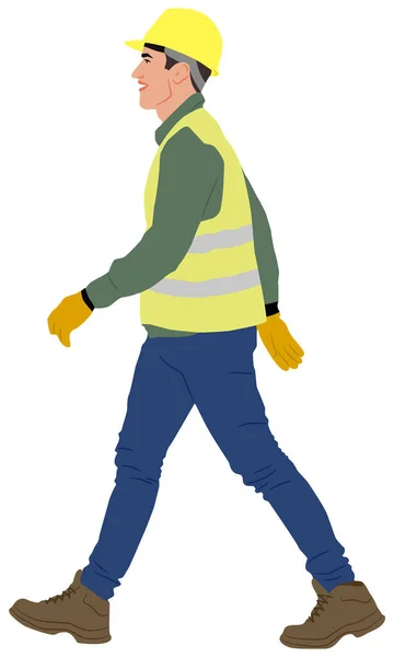 Construction Worker Walks Wearing Helmet Vest Hand Drawn Vector Illustration — Stock Vector