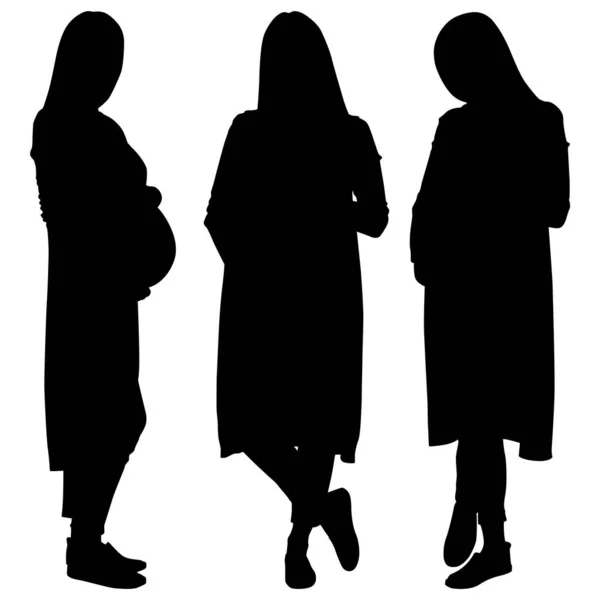 Silhouet Van Een Zwangere Vrouw Die Met Haar Handen Haar — Stockvector