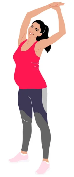 Ručně Kreslená Těhotná Žena Cvičí Kamaších Vršku Vektorová Plochá Ilustrace — Stockový vektor