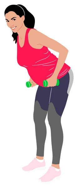 Elle Çizilmiş Hamile Kadın Dambıllarla Egzersiz Yapıyor Tayt Giyiyor Üstünü — Stok Vektör