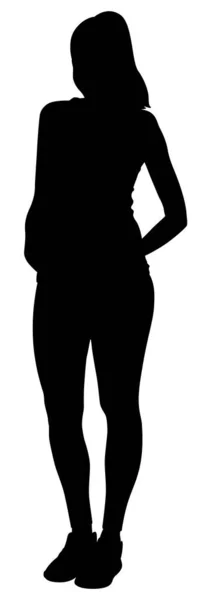 Femme Enceinte Dessinée Main Portant Silhouette Legging Haut Avec Ses — Image vectorielle