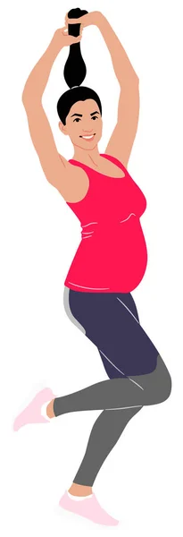 Handgezeichnete Schwangere Leggings Und Oberteil Vektor Flachbild Illustration Isoliert Auf — Stockvektor