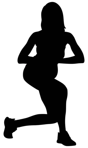 Silhouette Pregnant Woman Doing Exercise Dumbbells Wearing Leggings Top Vector — Stock Vector