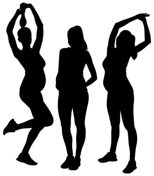 Ensemble Silhouette Une Femme Enceinte Faisant Exercice Portant Des Leggings — Image vectorielle