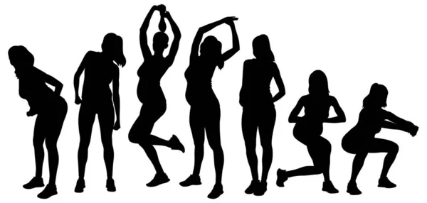 Ensemble Silhouette Une Femme Enceinte Faisant Exercice Portant Des Leggings — Image vectorielle