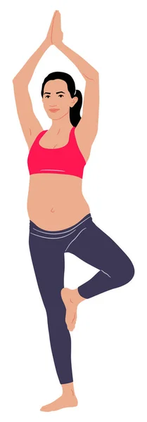 Femme Enceinte Dessinée Main Faisant Exercice Portant Des Leggings Haut — Image vectorielle