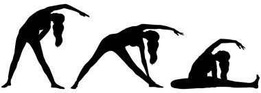 Siluet, spor yapan hamile bir kadının tayt ve bluz giymesi. Beyaz üzerine izole edilmiş vektör düz stil çizimi. Tam uzunluk görünümü