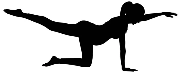 Silhouette Une Femme Enceinte Faisant Exercice Avec Des Haltères Portant — Image vectorielle