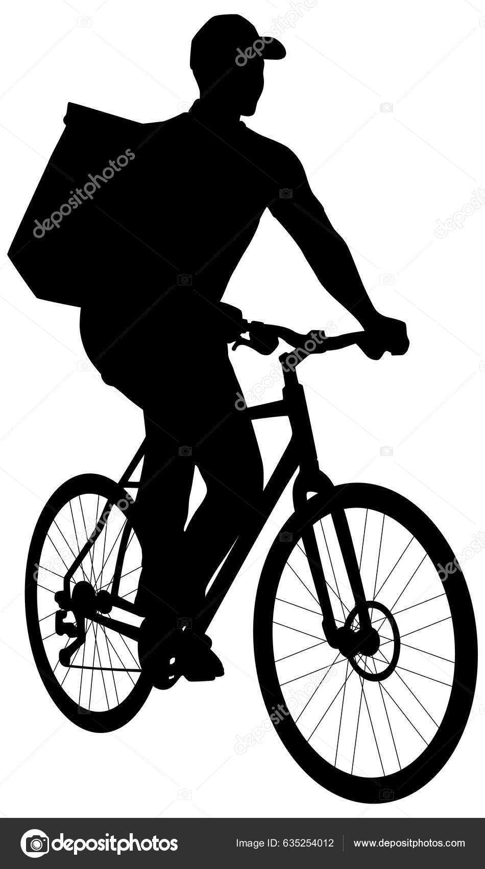 Silhouette Delivery Guy Riding Bicycle Delivery Man Package Vector Flat ...