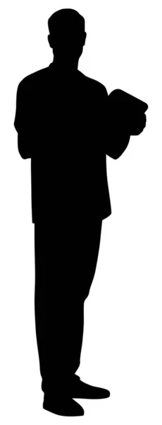 Силуэт Медицинского Работника Счастливый Улыбающийся Доктор Стетоскопом Планшетом Мужчина Медбрат — стоковый вектор