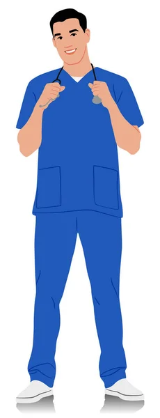 Trabajador Sanitario Dibujado Mano Feliz Doctor Sonriente Con Estetoscopio Enfermera — Vector de stock