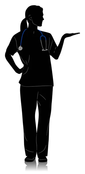 Silhouette Female Healthcare Worker Happy Smiling Female Doctor Stethoscope Nurse — Stock Vector