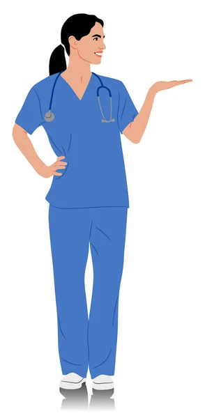 Trabalhadora Saúde Feminina Desenhada Mão Feliz Médico Sorridente Com Estetoscópio —  Vetores de Stock