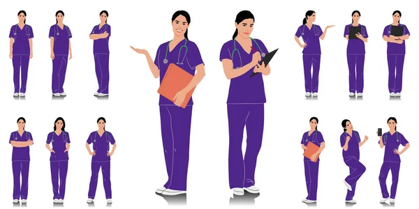 Travailleur Santé Dessiné Main Joyeux Docteur Souriant Avec Stéthoscope Infirmière — Image vectorielle