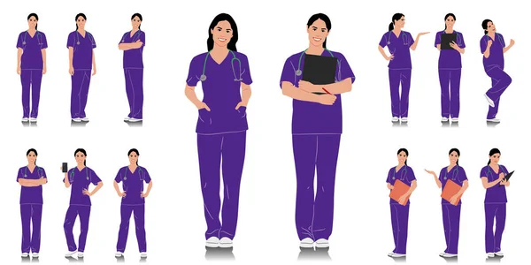 Travailleur Santé Dessiné Main Joyeux Docteur Souriant Avec Stéthoscope Infirmière — Image vectorielle