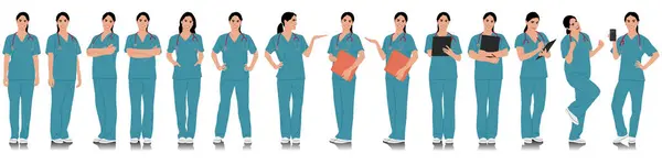 Trabalhador Saúde Desenhado Mão Feliz Médico Sorridente Com Estetoscópio Enfermeira —  Vetores de Stock