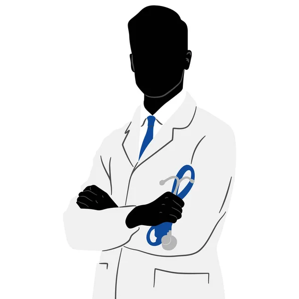 身穿白衣的医生的画像手里拿着听诊器 在白色上孤立的手工绘制的矢量图集 — 图库矢量图片
