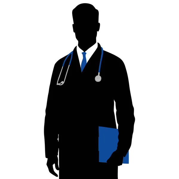 Silhouette Doctor White Coat Holding Clipboard Hand Hand Drawn Vector — Stock Vector