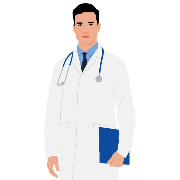 Dottore Con Cappotto Bianco Tiene Mano Una Cartellina Set Illustrazione — Vettoriale Stock