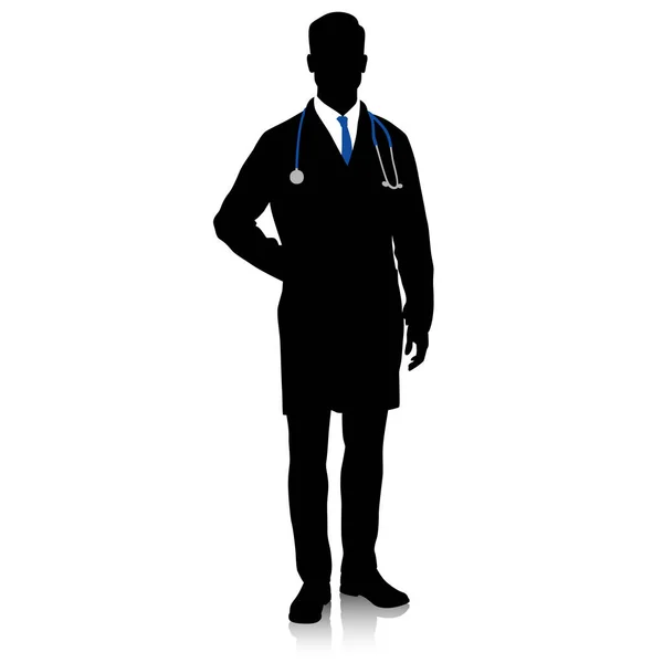 一个穿着白衣 手插在口袋里的医生的肖像 男性保健工作者 在白色上孤立的手工绘制的矢量图集 — 图库矢量图片