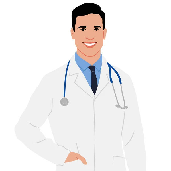 Ein Arzt Weißen Mantel Die Hand Der Tasche Männliche Gesundheitsfachkräfte — Stockvektor