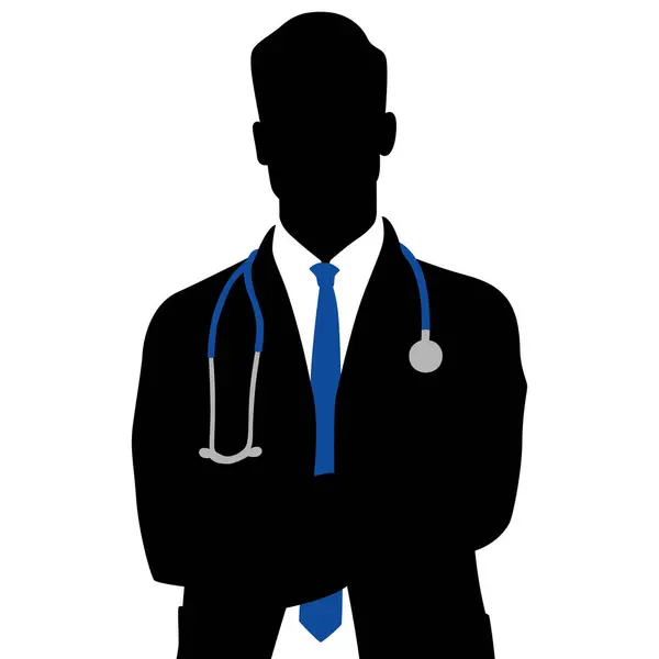 Çapraz Elli Beyaz Önlüklü Bir Doktorun Silüeti Erkek Sağlık Çalışanı — Stok Vektör