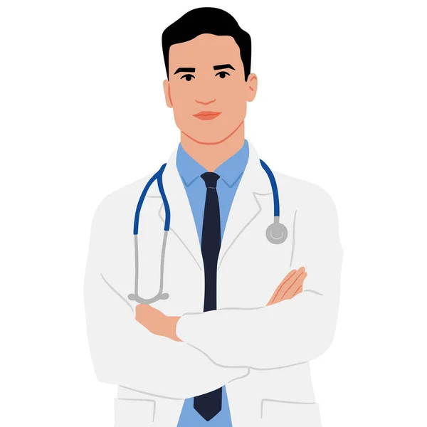 Médecin Manteau Blanc Avec Les Mains Croisées Travailleur Santé Masculin — Image vectorielle