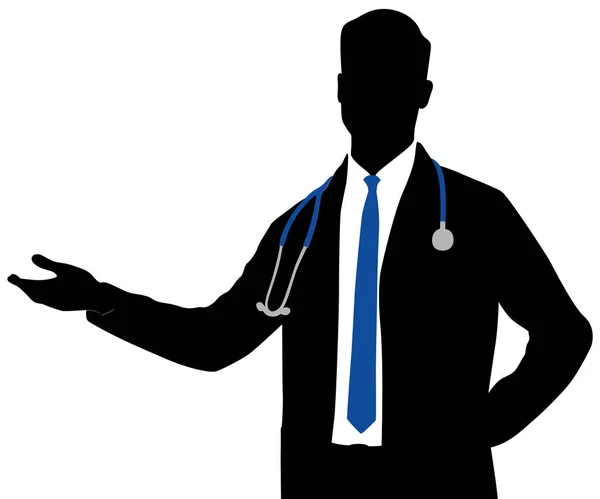 Silhouette Doctor White Coat Pointed Sideways Male Healthcare Worker Hand — Stock Vector