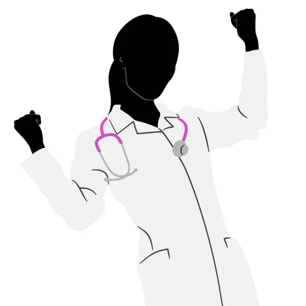 Siluet Pekerja Kesehatan Wanita Selamat Tersenyum Dokter Dalam Mantel Putih - Stok Vektor
