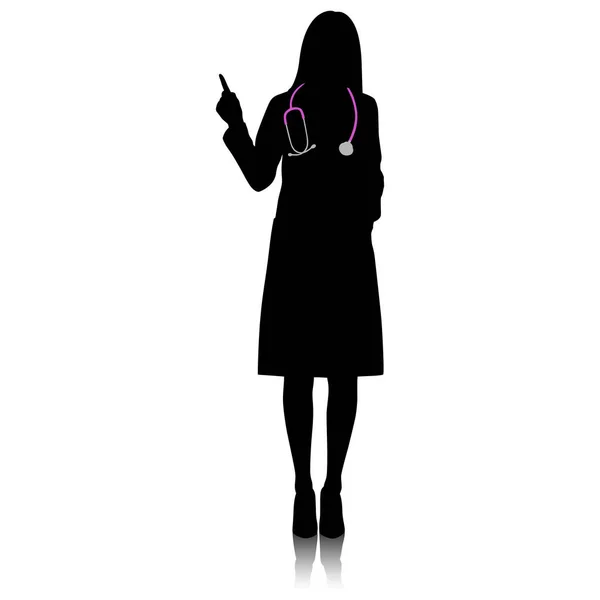 Silhouette Female Healthcare Worker Happy Smiling Doctor White Coat Stethoscope — Stock Vector